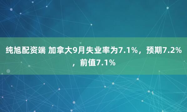 纯旭配资端 加拿大9月失业率为7.1%，预期7.2%，前值7.1%