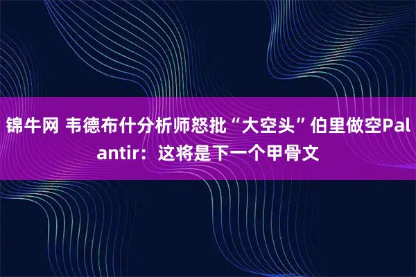 锦牛网 韦德布什分析师怒批“大空头”伯里做空Palantir：这将是下一个甲骨文